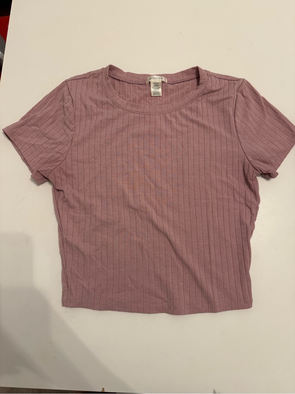 Bozzolo Mauve Ribbed Short Sleeve Crop Top